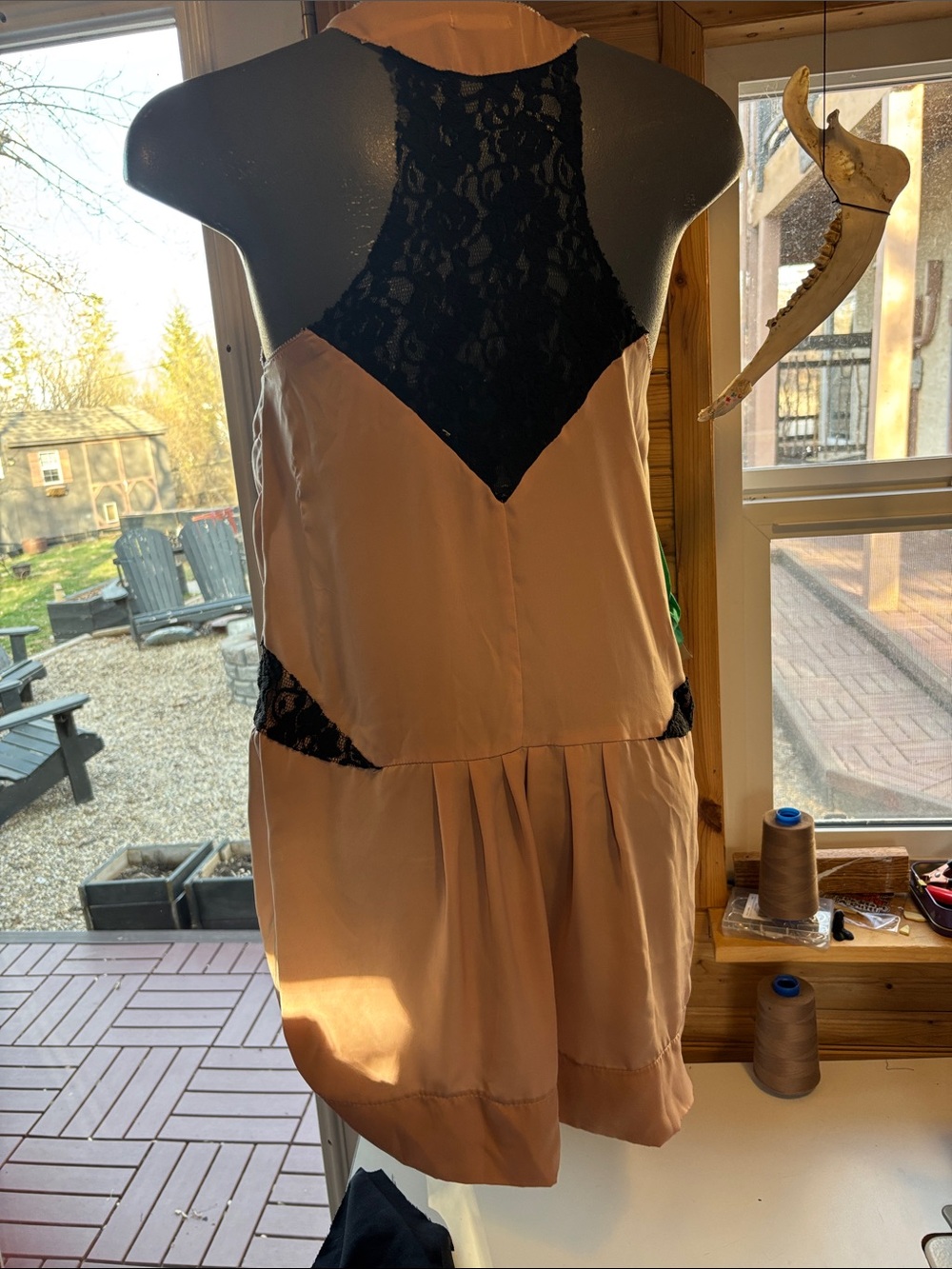 Kimchi Blue Blush Pink Mini Dress with Black Lace Trim - Picture 2 of 5